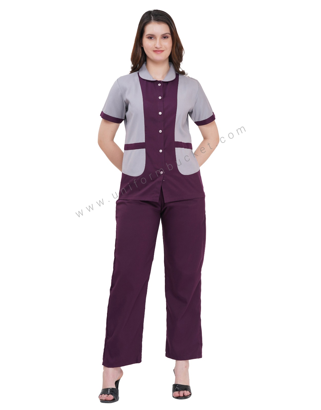 LIGHT GREY WITH MAGENTA TRIM FEMALE DESIGNER TOP  thumbnail 2